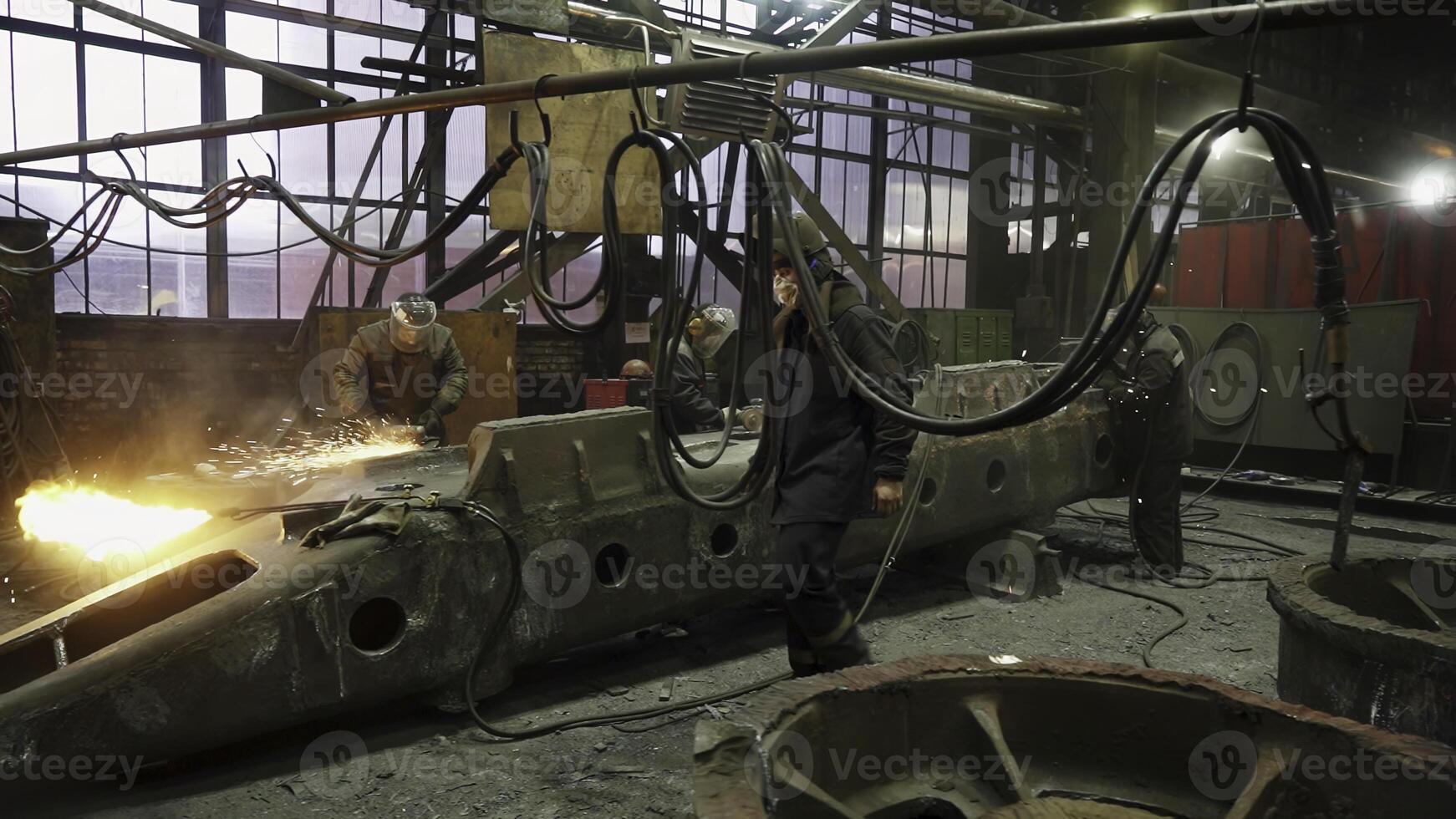 An Industrial Workshop featuring various Welding Activities focused on Aircraft Frame assembly. Stock Clip photo