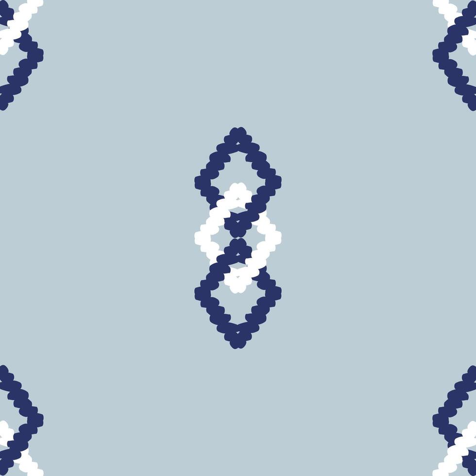 Seamless Ikat Pattern Texture 3 Diamond Frames of White and Navy Blue on Pale Grey Background. Repeat, Traditional, Motif, needle craft, handmade, minimal vector