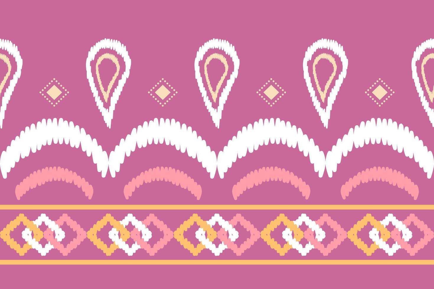 Traditional Retro Hippie Pattern ikat design. Stars shine white yellow on Pink Background. Islander Feathers and Sands Seamless . Hand weaves and Geometric Arts on Fabrics for Fashion, Garment. vector