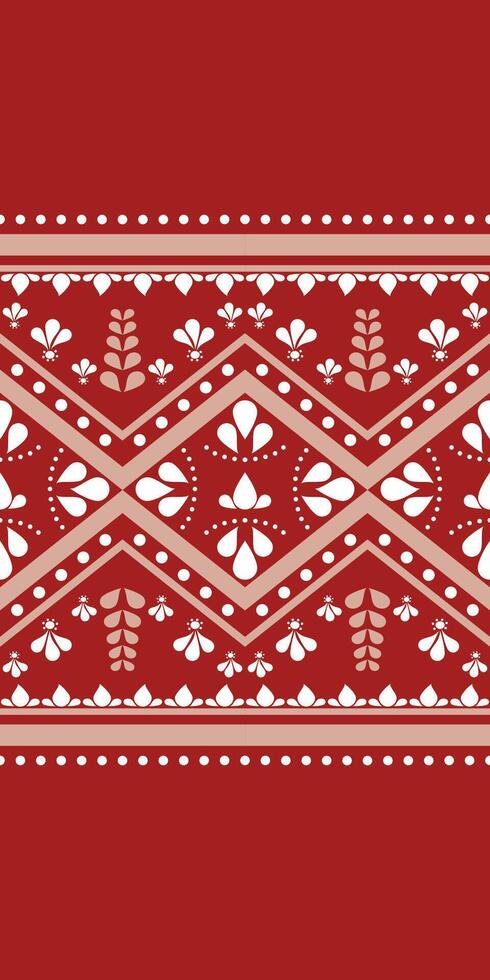 Elegant Paisley Border Gold and White Embroidery on Red Background. Bohemian Seamless Pattern . Fleur de lis, Boteh, Persian Pickle illustration Stripe, Luxury, Scarf, Celebration, Invitation. vector