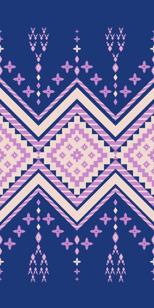 Traditional Purple Floral Motif Zigzag Style. Exquisite Needle Craft Embroidery On Blue Jeans Background. Border Stripe Kilim Ethnic Design. Charm of Violet Hand craft Culture. textile, fashion, Silk vector