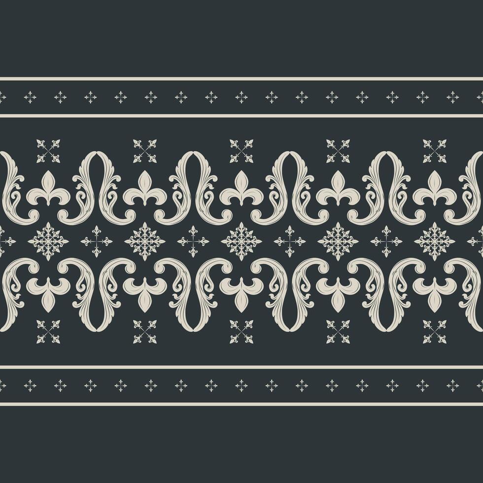 Manly fashion Mystery Elegant Silver Scroll Ornament Embroidery on Dark Background Seamless Pattern Stripe. Hand Weaves Glamorous Exquisitely. print striped ornament, silk, Kilim, necktie, men's wear vector