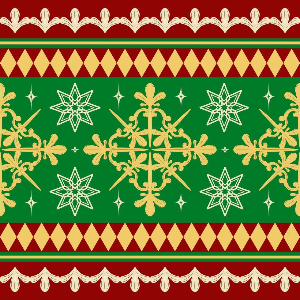 Colorful Christmas Border Celebration with Snowflakes Decoration and Stars. Seamless Pattern Xmas Theme Green Yellow Red for winter is coming. happy new year, rich, happiness, classy, luxury vector