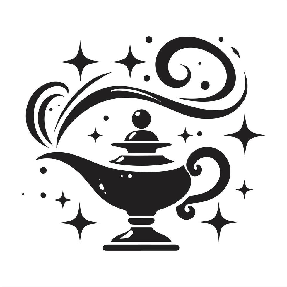 Genie Lamp, Magic Lamp Logo Silhouette Isolated On White Background vector