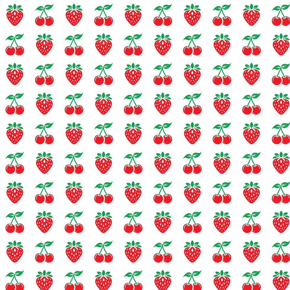 Seamless Pattern Berry With Cherry Or Green Leaf On White Background Illustration vector