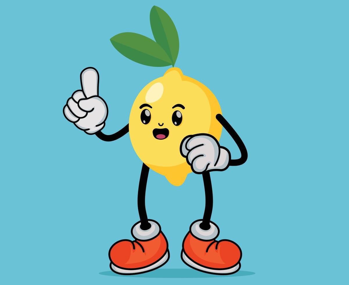 Lemon Fruit Cartoon Mascot with Happy Expression in Flat Cute Cartoon Style or Lemon Fruit Cartoon Mascot with Arms and Legs vector