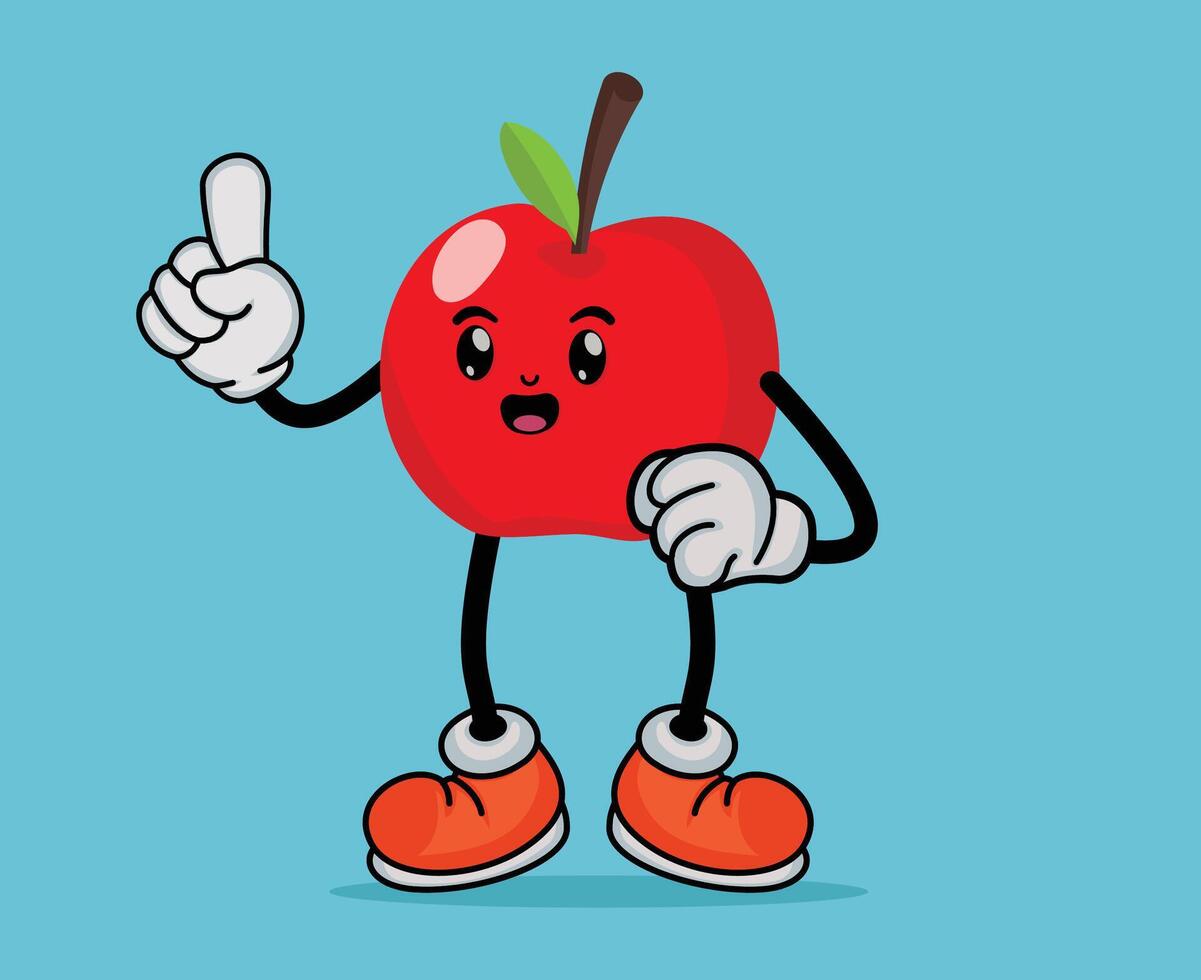 Apple Fruit Cartoon Mascot Waving Hand with Happy Expression with Arms and Legs vector