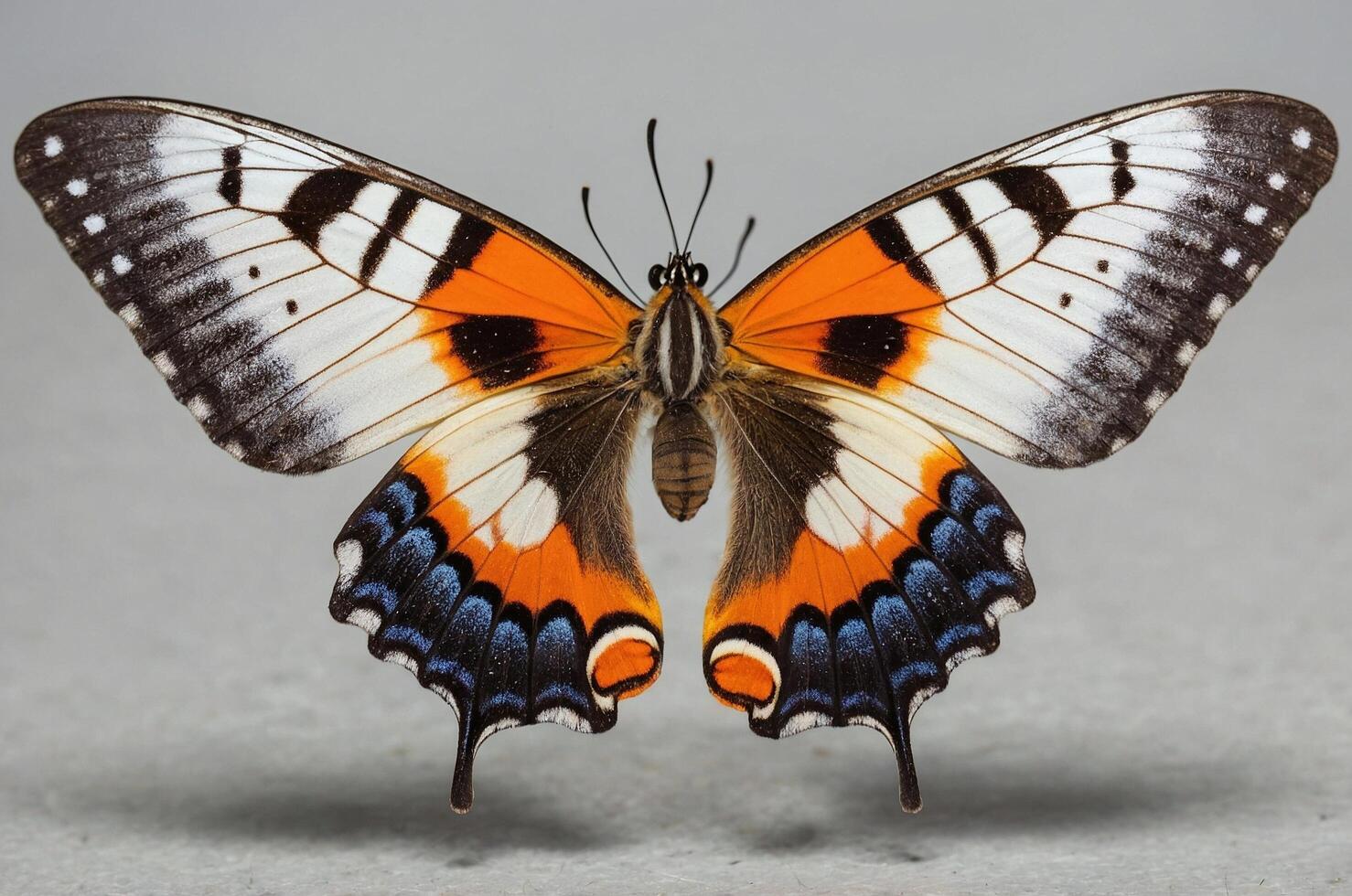 A butterfly with orange, black and white markings photo