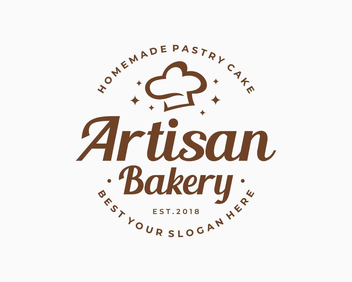 Artisan Pastry Bakery Homemade Chef Hat Cooking Vintage Retro Logo Design Illustration vector