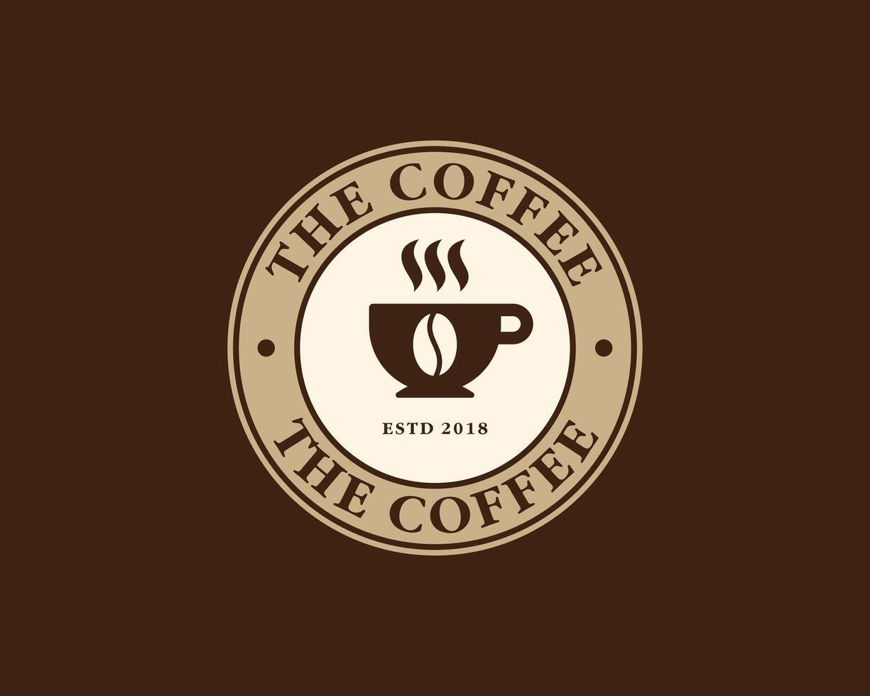 Hot Coffee Cup Bean Caffeine Espresso Drink Cafe Circle Emblem Logo Design Illustration vector