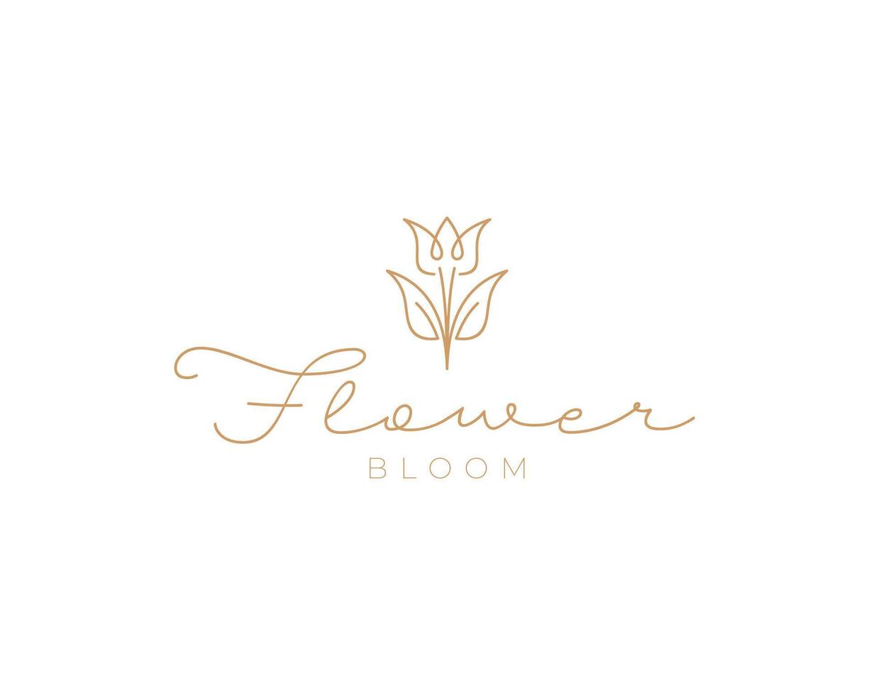 Flower Tulip Florist Shop Line Art Luxury Hand Drawn Minimalist Logo Design Illustration vector