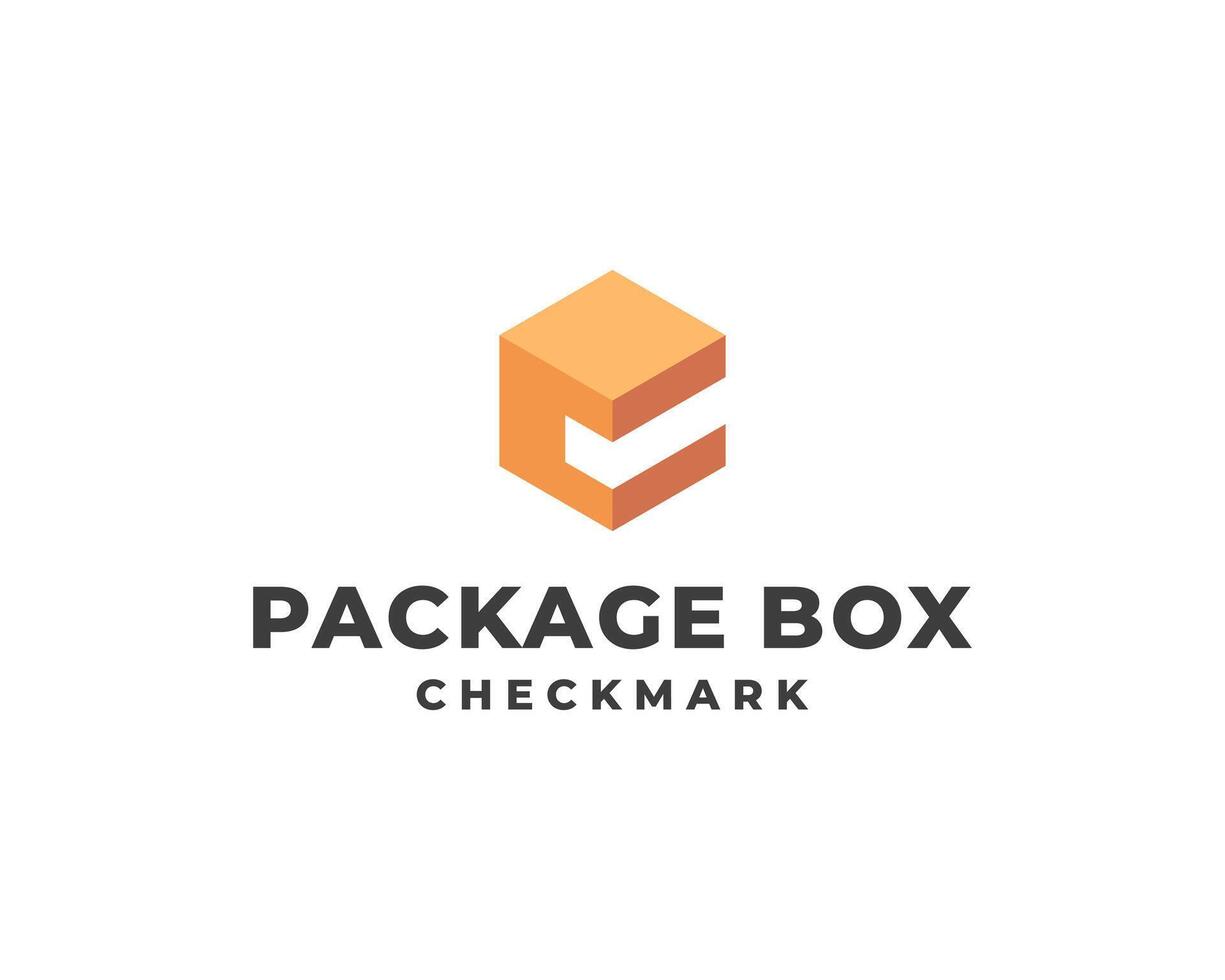 Package Box Cardboard Logistics Packaging Checkmark Tick Correct Logo Design Illustration vector