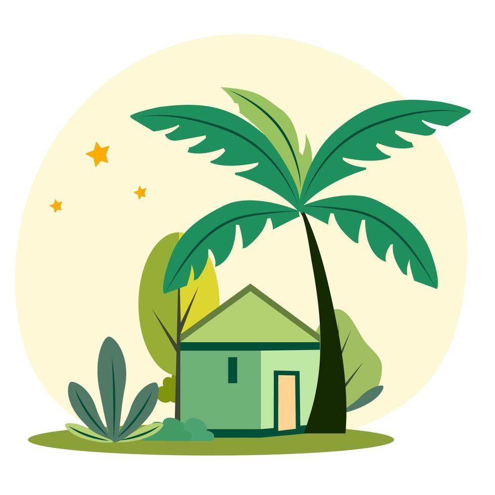 rural house with palm tree with eco system clean energy vector