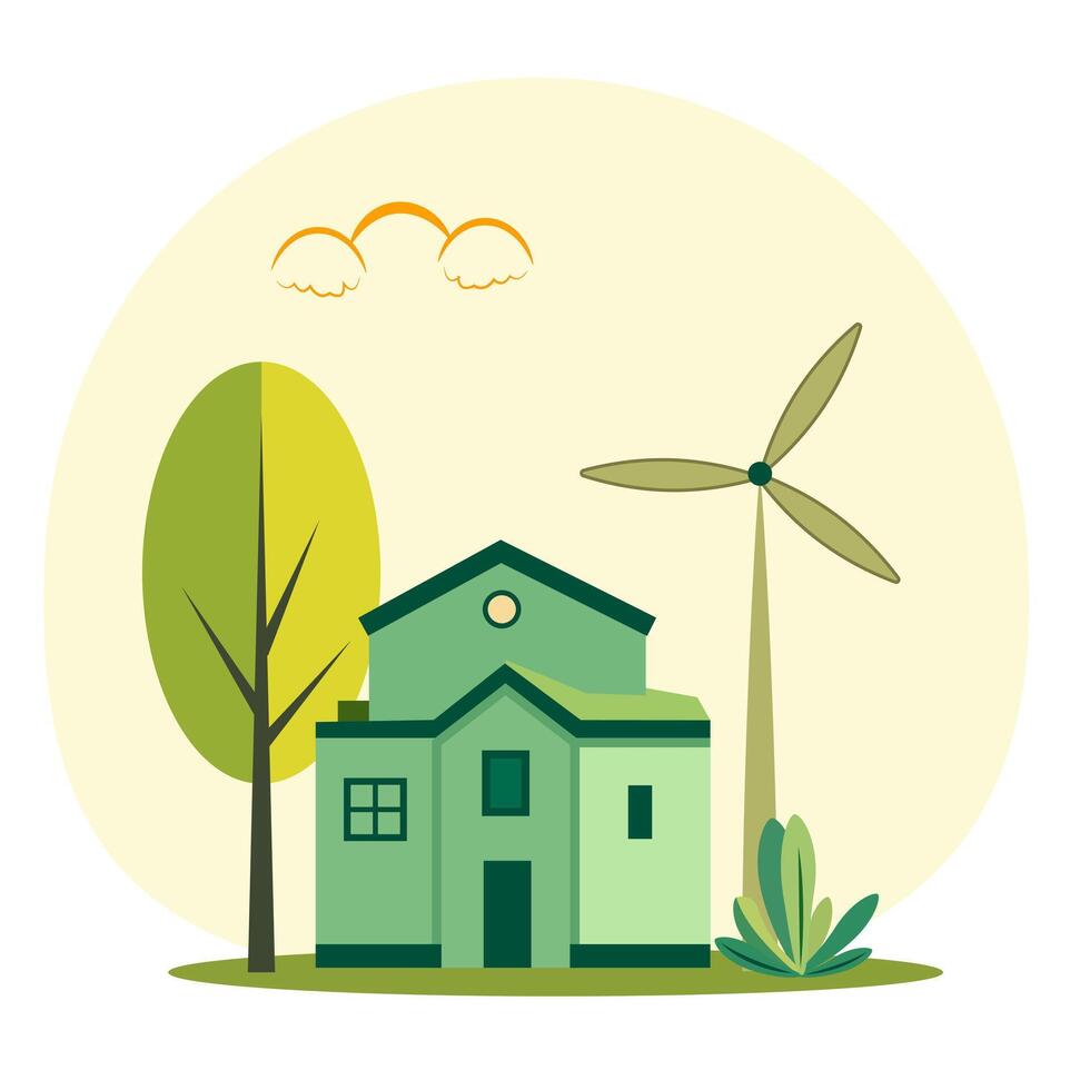 rural house with clean energy from renewable wind sources vector