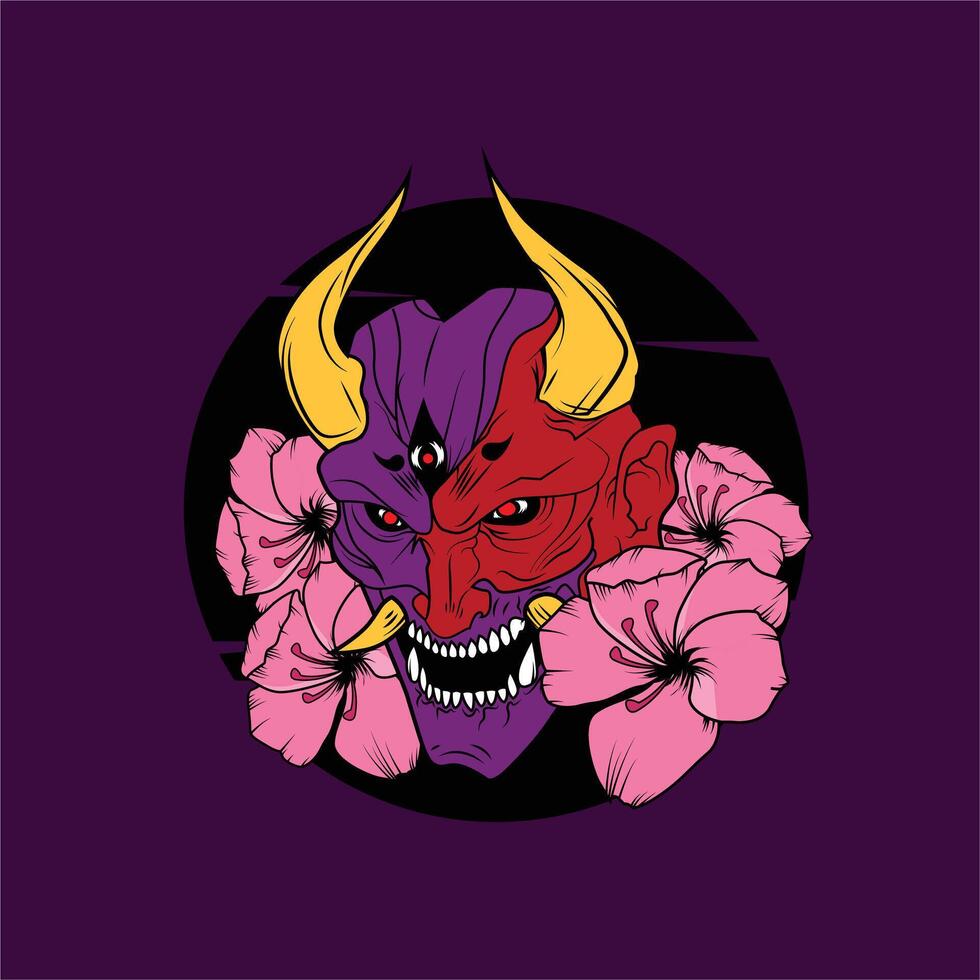 a purple background with a dragon head and a flower in the middle. vector
