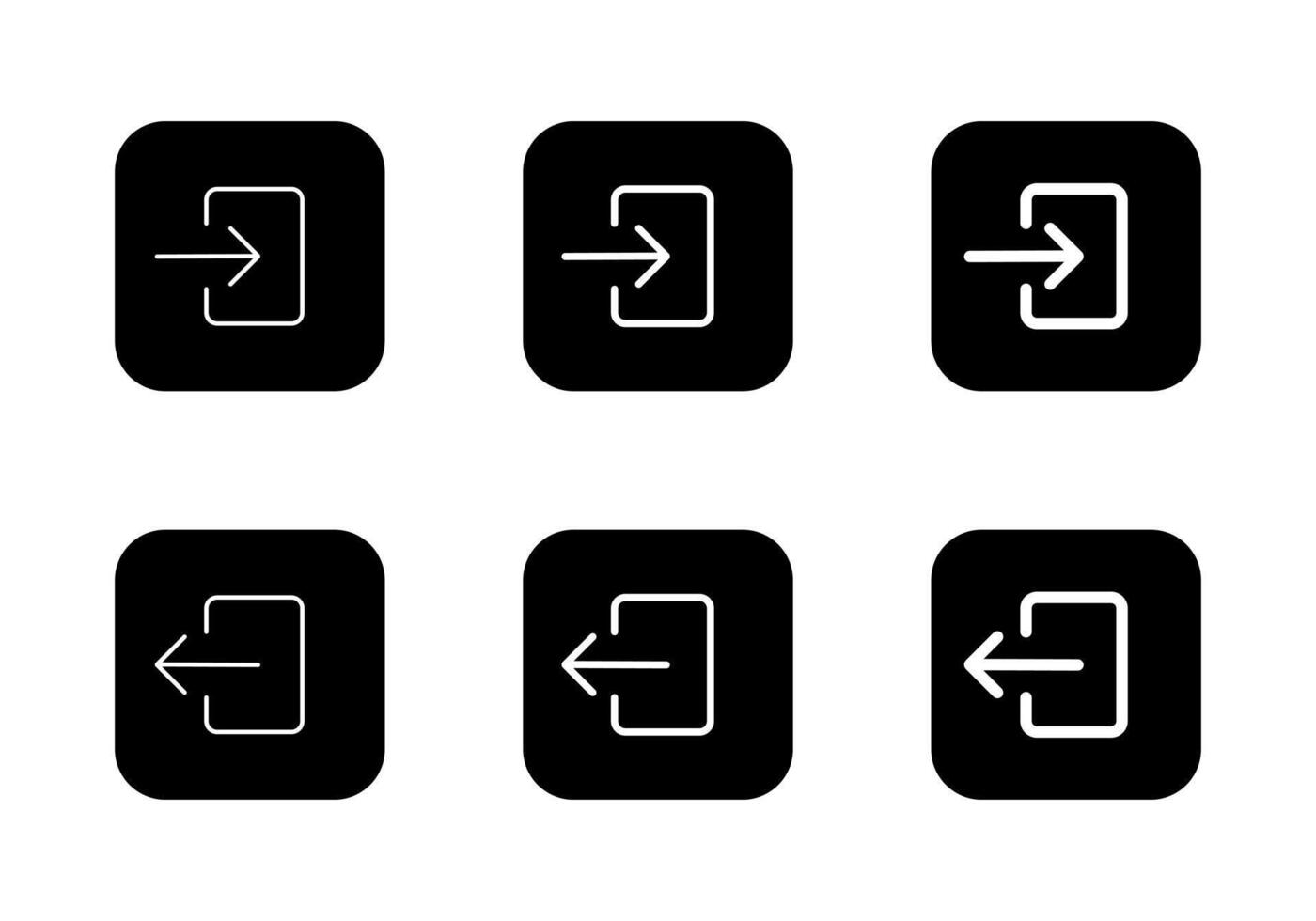 Login and logout icon set on black square. Enter and exit door sign symbol vector