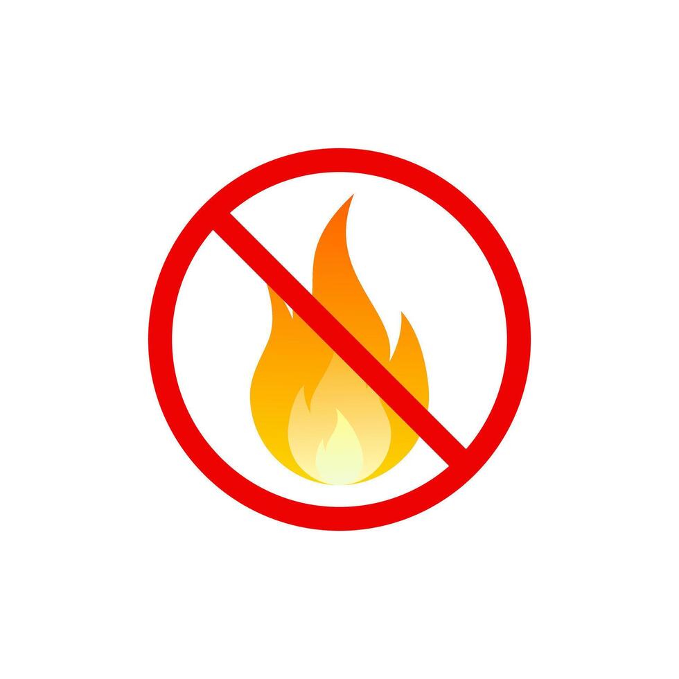 No fire icon in flat design. Flame prohibition sign symbol vector