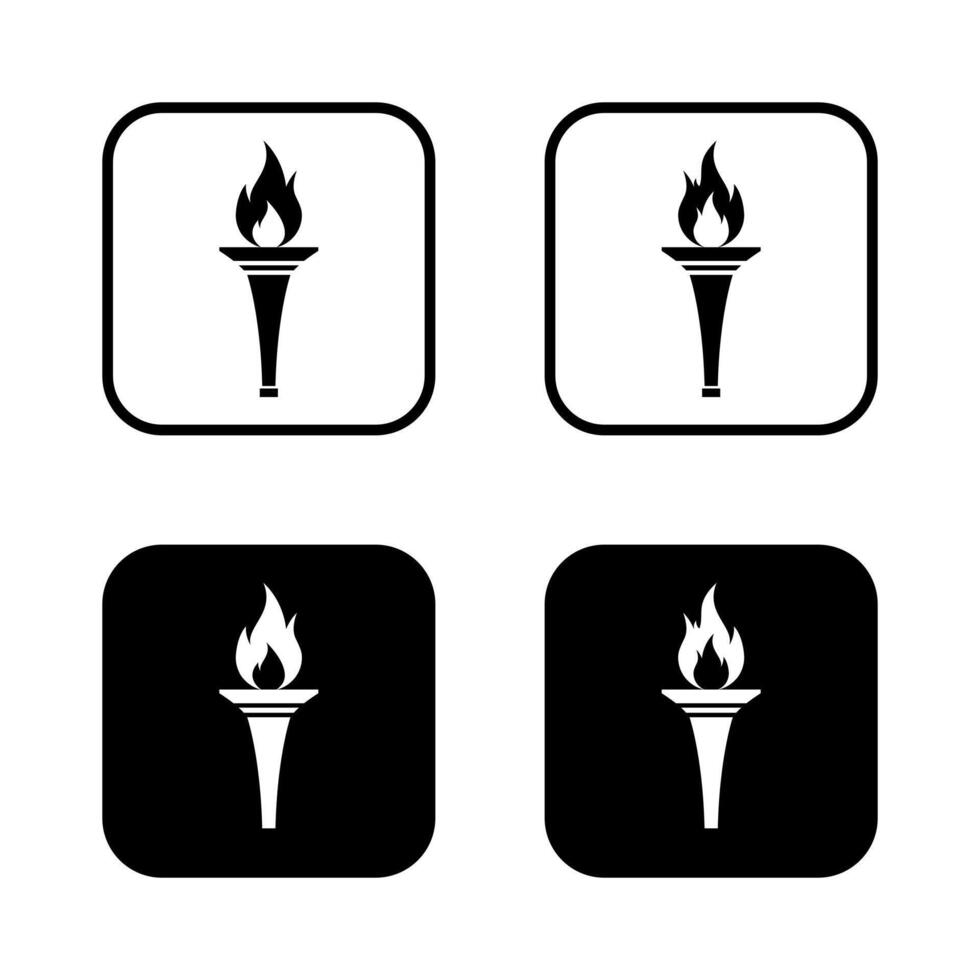 Fire torch icon on black square. Sports flame sign symbol vector