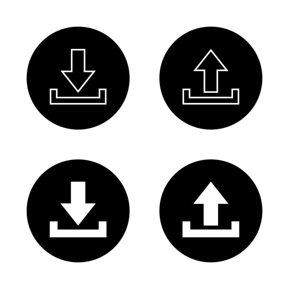 Download and upload icon on black circle. Downloading and uploading concept vector