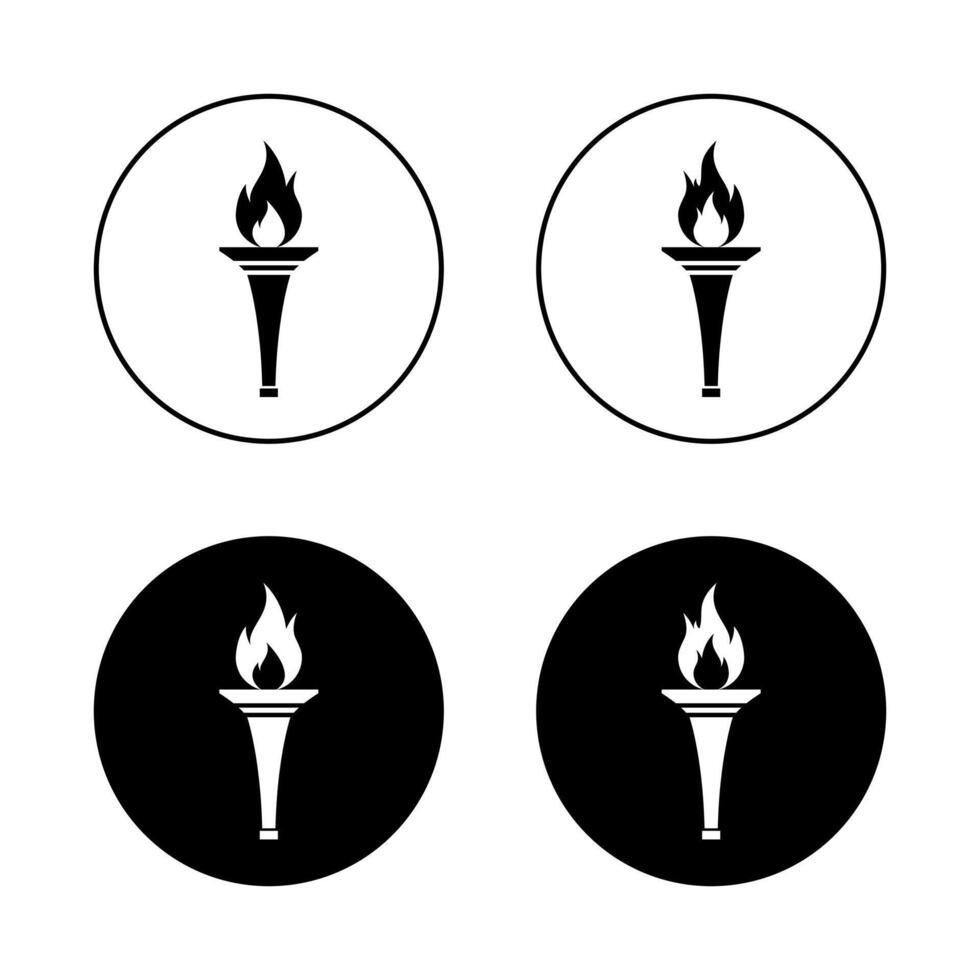 Fire torch icon on black circle. Sports flame sign symbol vector