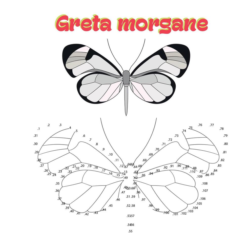 Educational game for children connect the dots to draw butterfly cartoon doodle hand drawn illustration vector