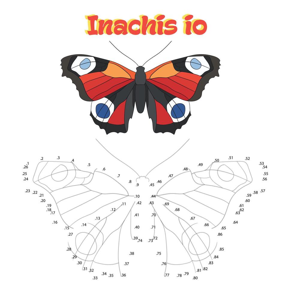 Educational game for children connect the dots to draw butterfly cartoon doodle hand drawn illustration vector