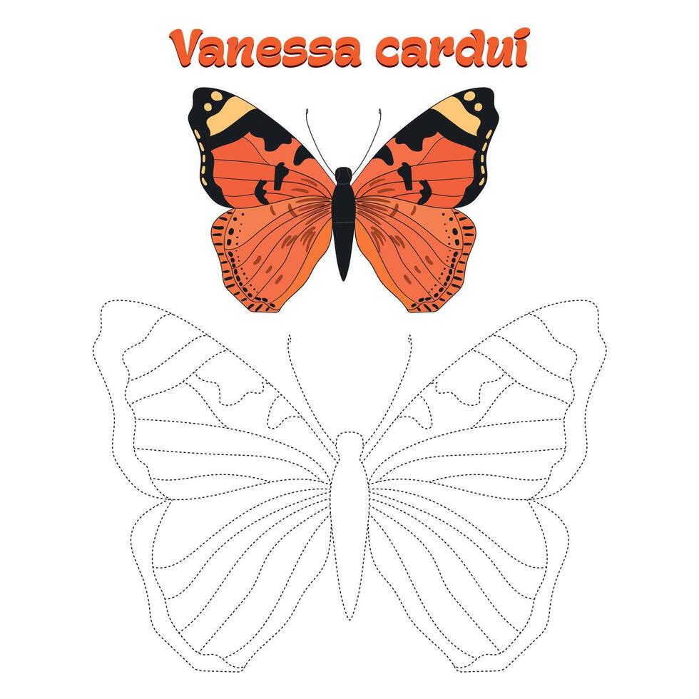 Educational game for children connect the dots to draw butterfly cartoon doodle hand drawn illustration vector
