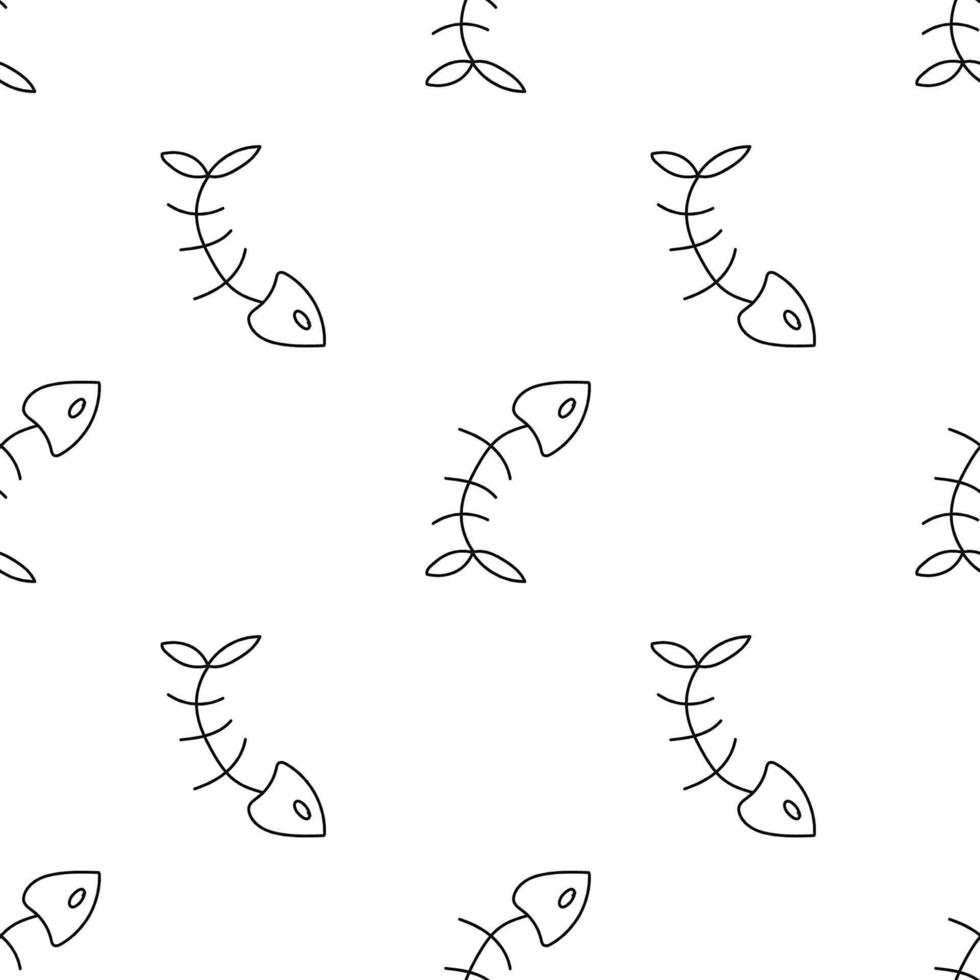 Seamless pattern with fish bone. Outline, Doodle, Line Art. Animal Background. Flat illustration. vector
