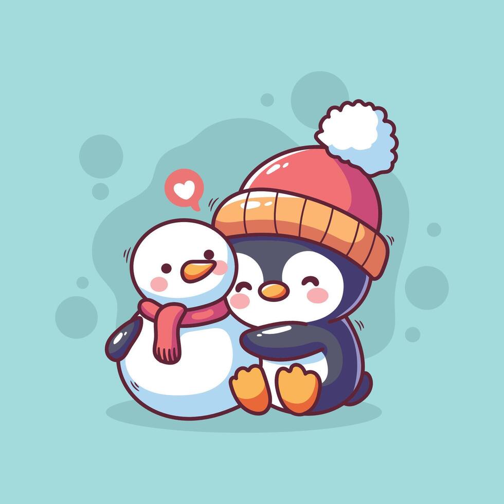 Cute penguin in a hat and scarf. illustration. vector