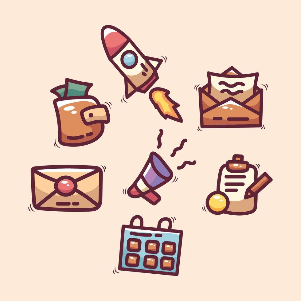 Set of doodle business icons. illustration in cartoon style. vector