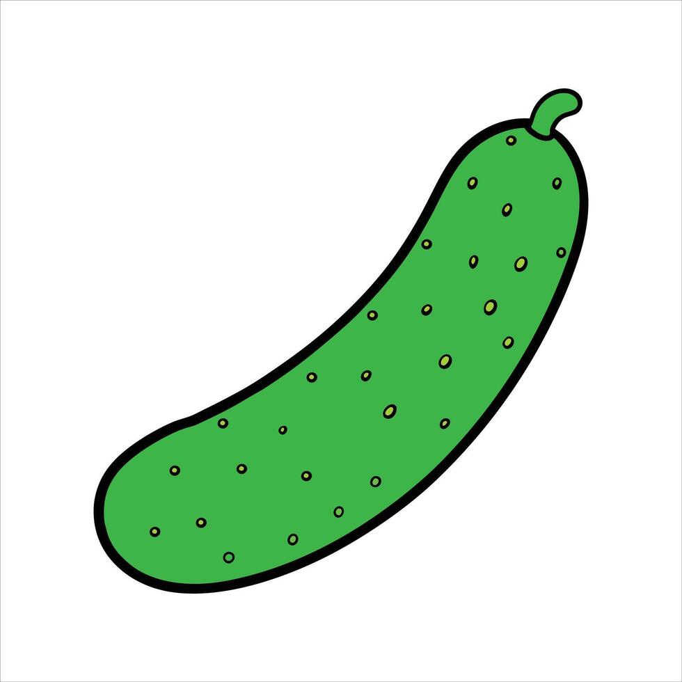 Fresh Green Cucumber Cartoon Clipart Illustration on White Background vector