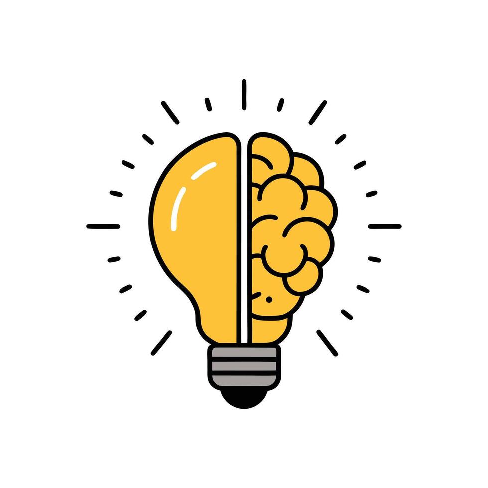 Human Brain in Light Bulb - Creative Design on White Background vector