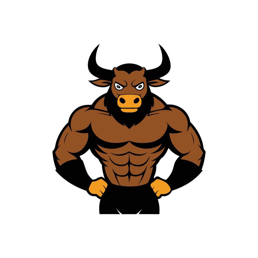 Muscular Bull Mascot with Athletic Build Illustration Logo Template vector
