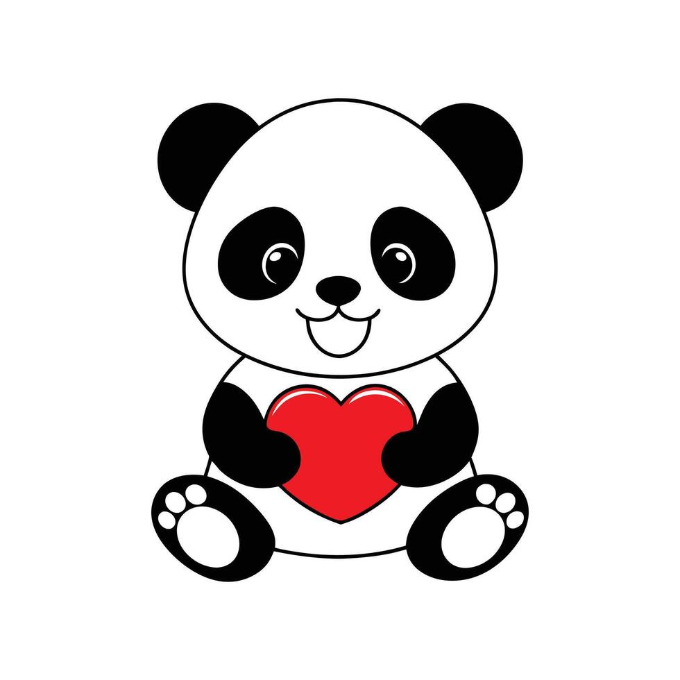 Panda Holding Heart Silhouette - Cute Icon Illustration on White Background vector