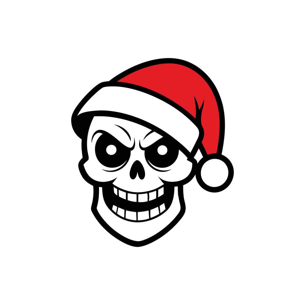 Christmas Skull with Santa Hat - Fun Cartoon Clipart Illustration vector