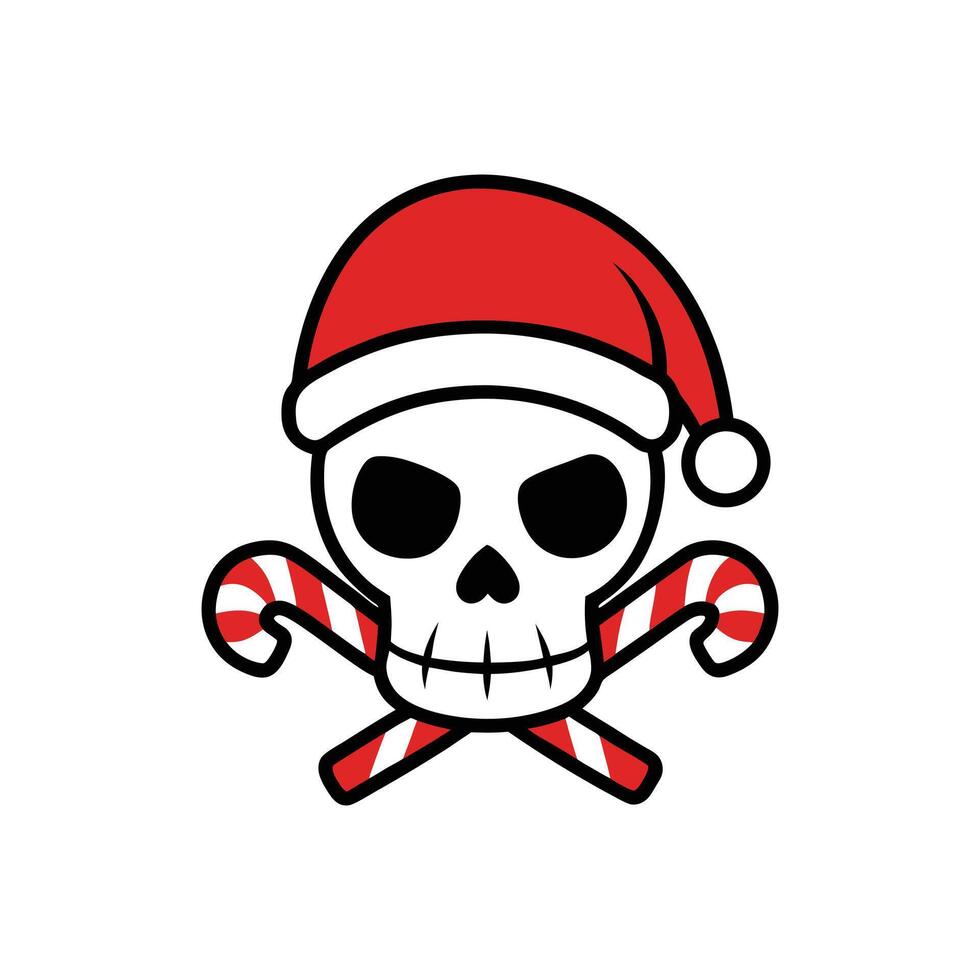 Santa Skull with Crossed Candy Canes - Unique Christmas Clipart Illustration vector