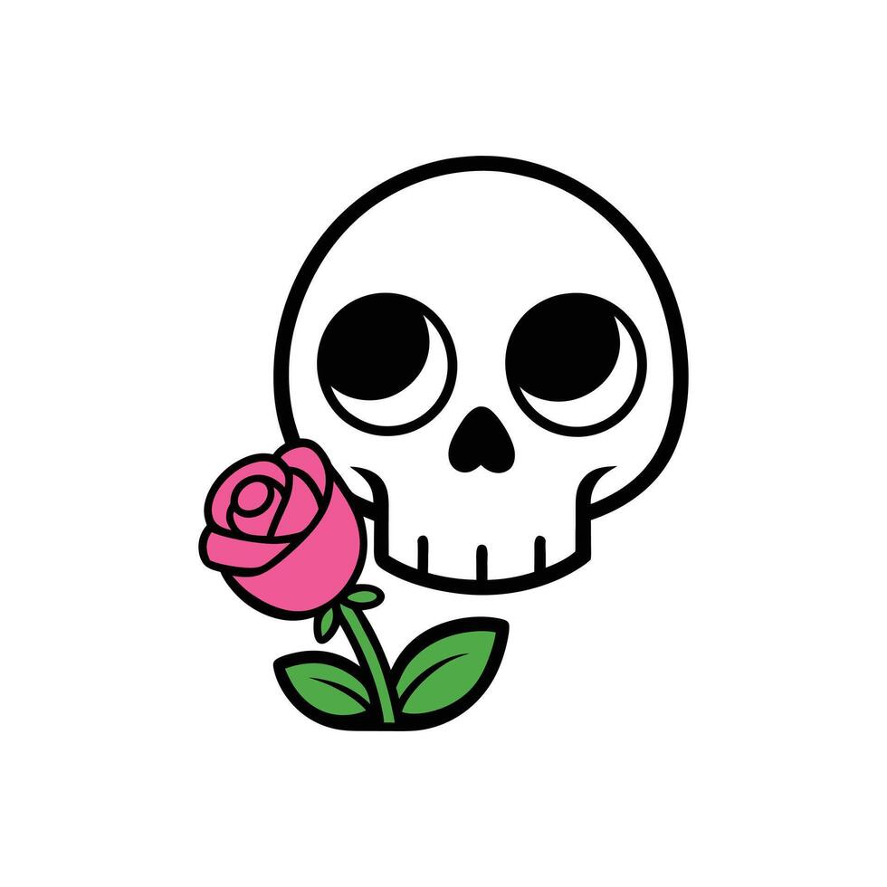 Skull with Flower Silhouette Icon - Isolated on White Background vector