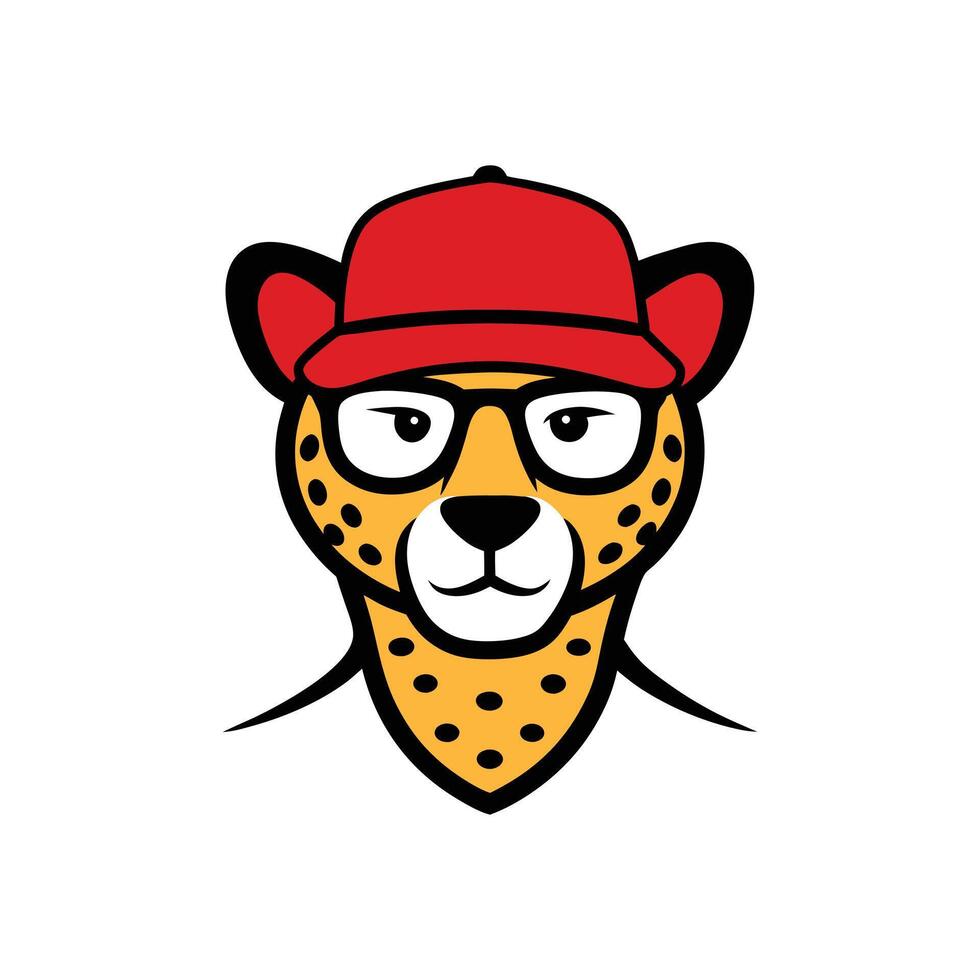 Cute Cheetah Head Wearing Accessories - Fun Cartoon Illustration on White Background vector