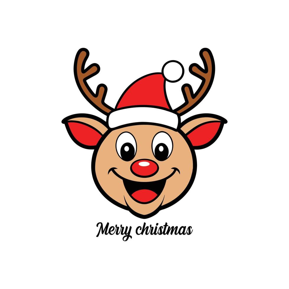 Smiley Christmas Reindeer Head Cartoon - Fun Clipart Illustration vector