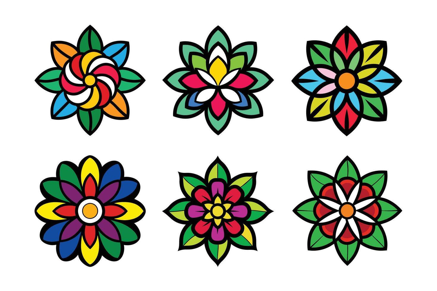 Retro Vintage Hippy Daisy Flowers Set Groovy Style Isolated on White Background vector