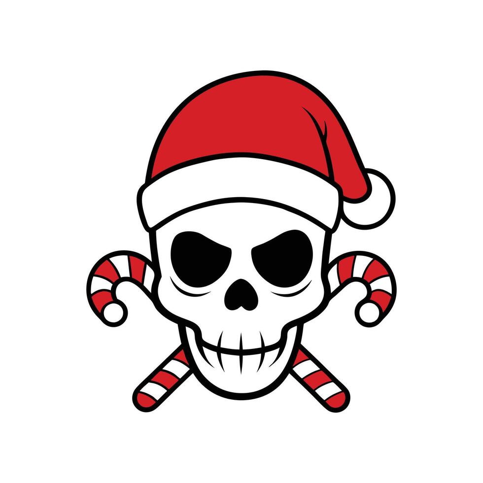 Santa Skull with Crossed Candy Canes - Unique Christmas Clipart Illustration vector