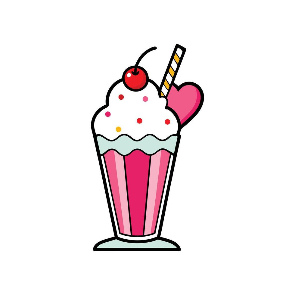 Adorable Strawberry Drink Drawing with Straw Illustration Isolated on White vector