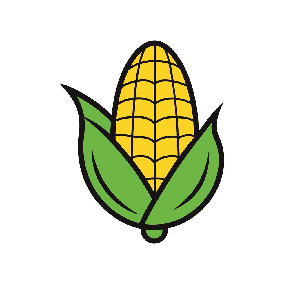 Playful Corn Cob Illustration in Cartoon Style on White Canvas vector