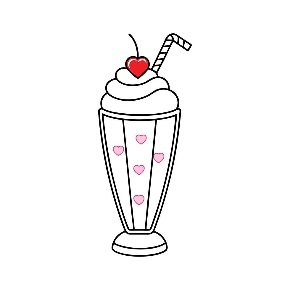 Elegant Cup of Ice Cream with Straw Line Art Illustration on White Background vector