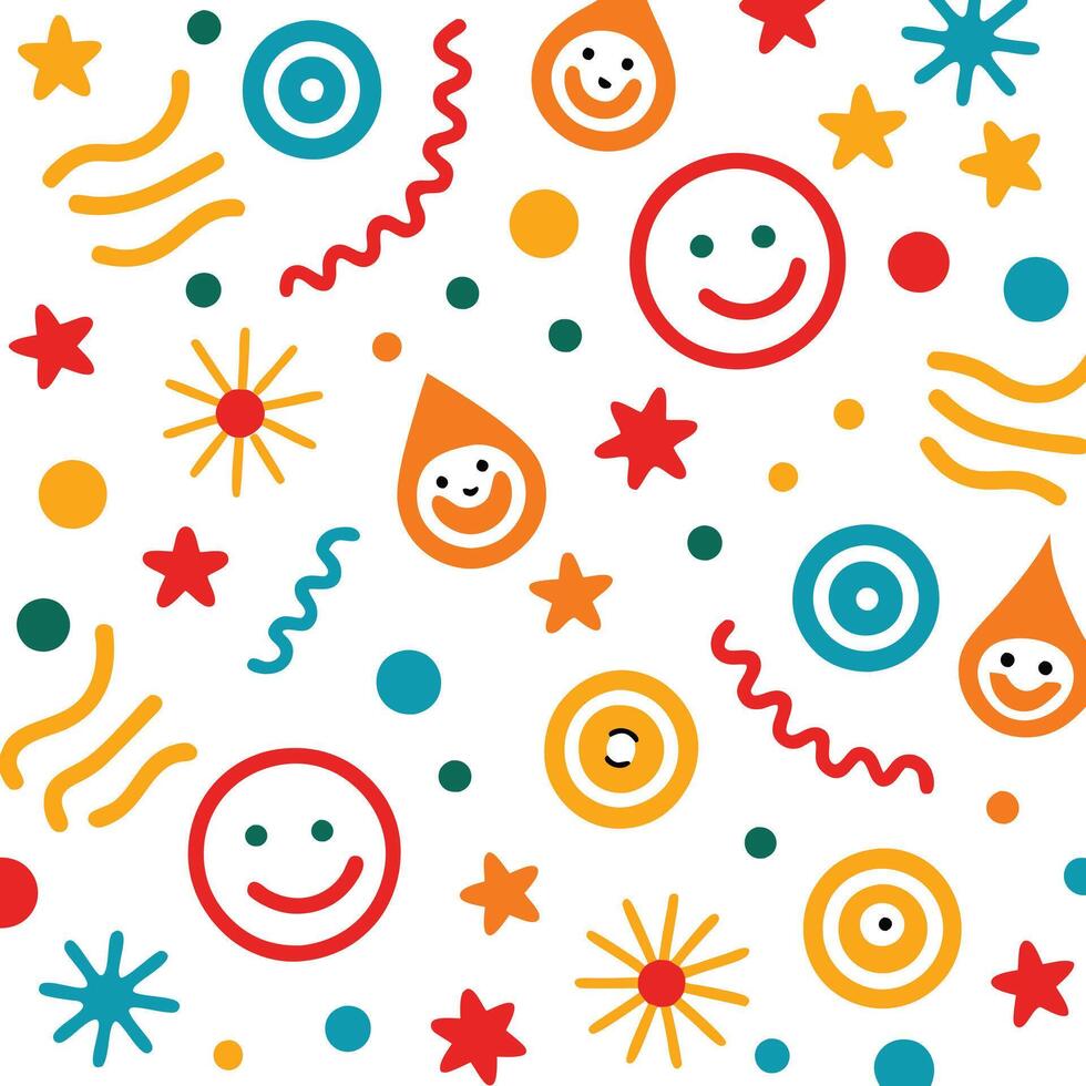 a colorful pattern with smiling faces and stars vector