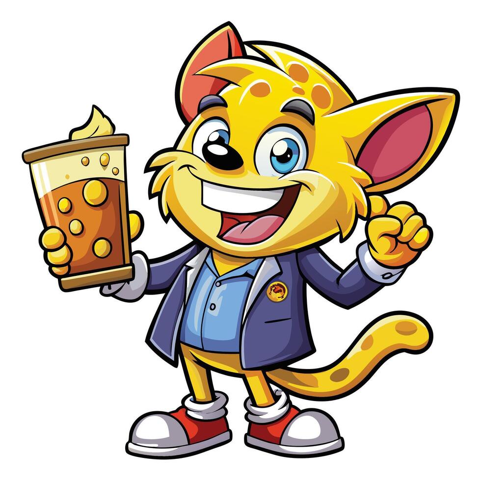 a cartoon cat in a suit holding a glass of beer vector