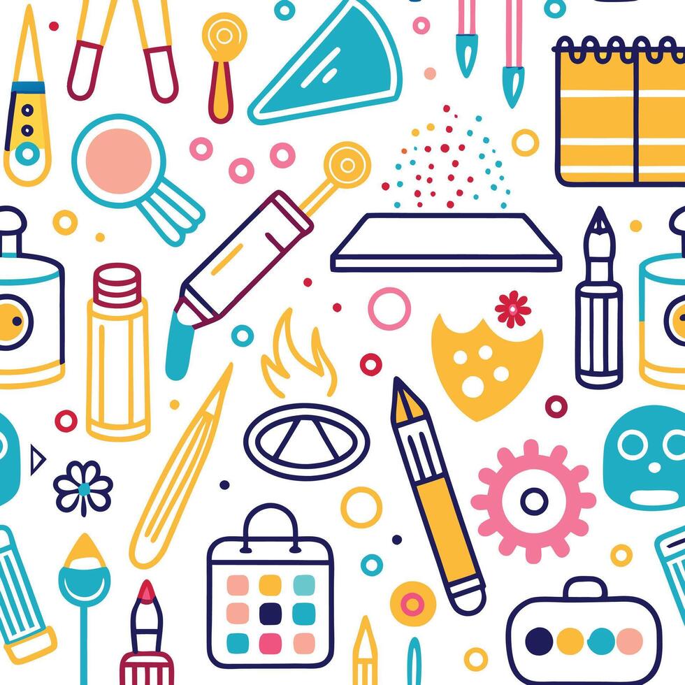 art supplies and tools in a colorful pattern vector