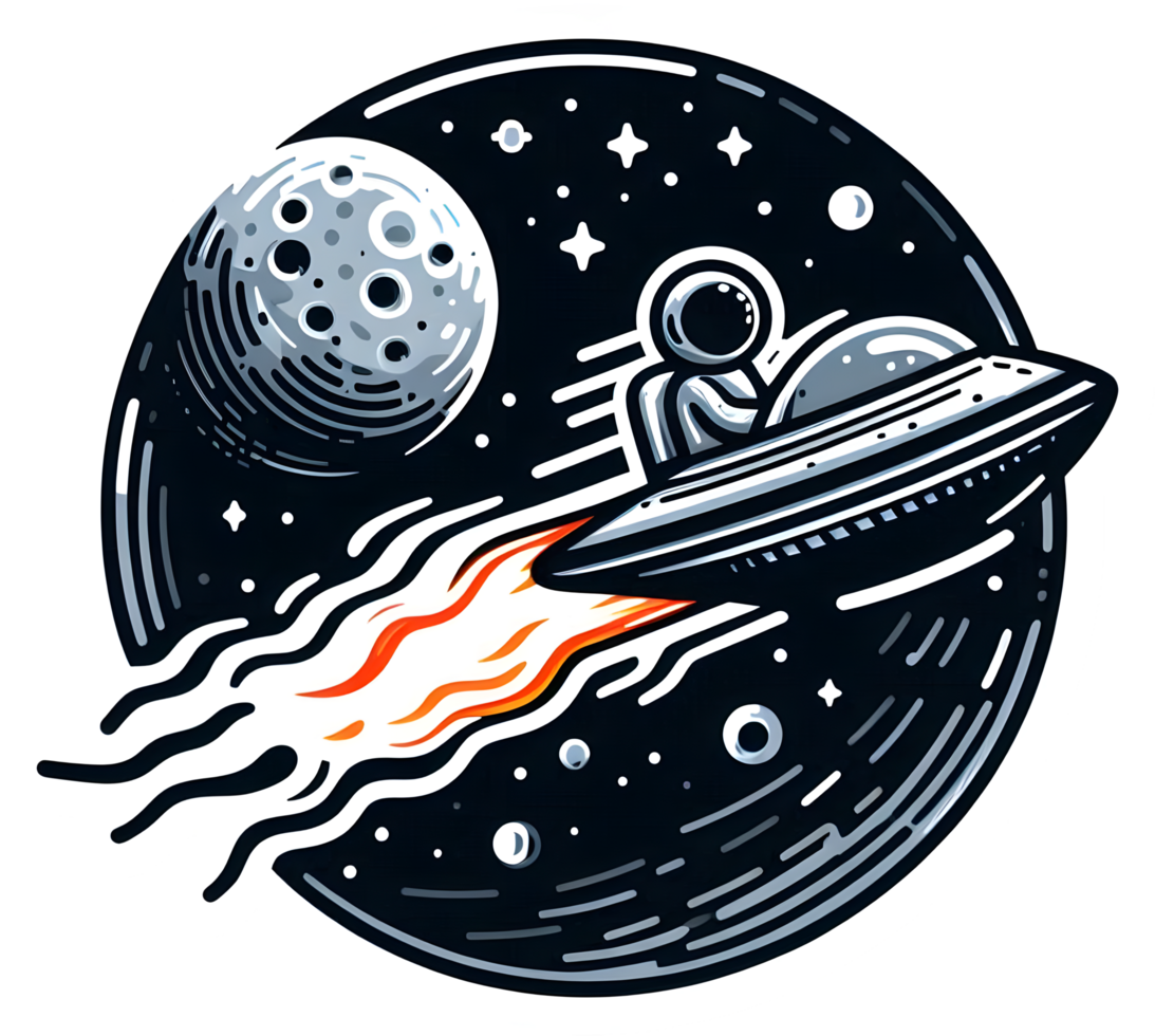 An astronaut in space with a rocket ship png
