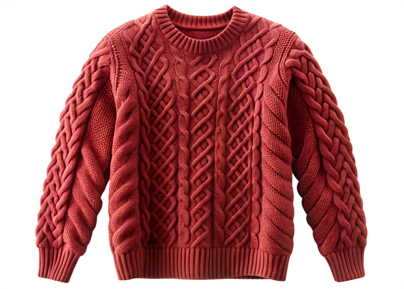 Red knitted sweater with a pattern of circles on the front and the bottom png