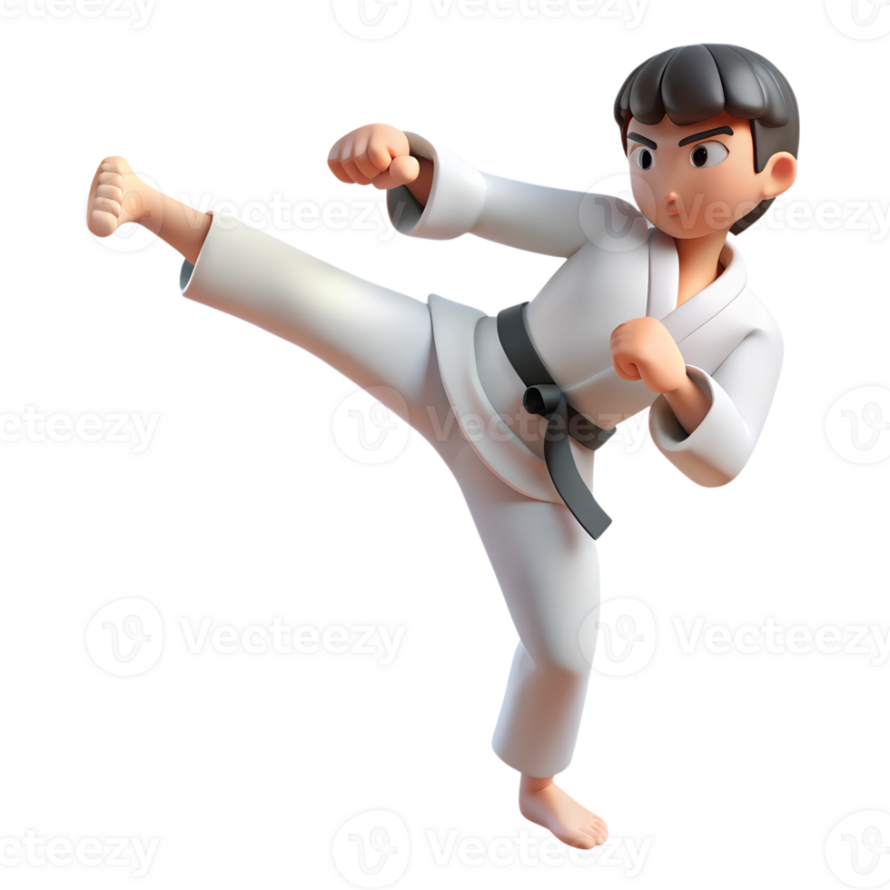 A cartoon character in karate gear is doing a kick png